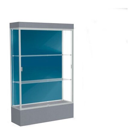 Waddell Display Case Of Ghent Edge Lighted Floor Case, Blue Steel Back, Satin Frame, 12" Carbon Mesh Base, 48"W x 76"H x 20"D 94LFBS-SN-CM